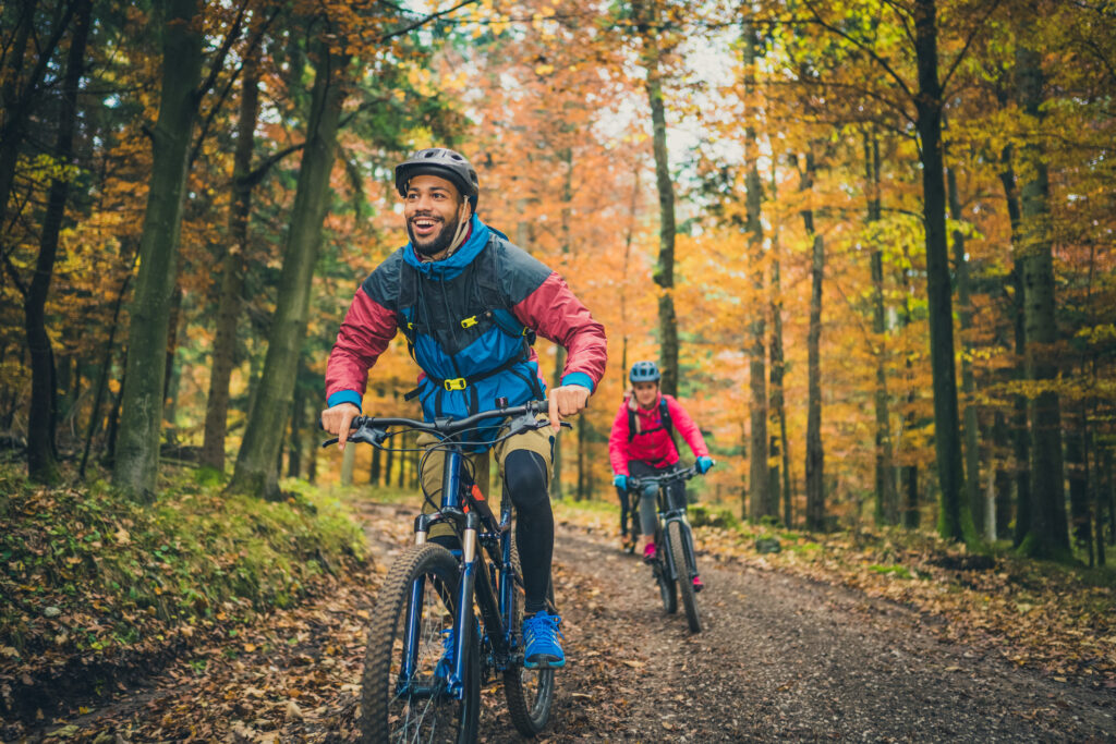 Couple riding bikes